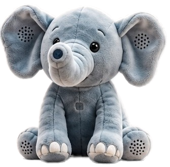 Gaja, the grey elephant, sitting with wide ears.